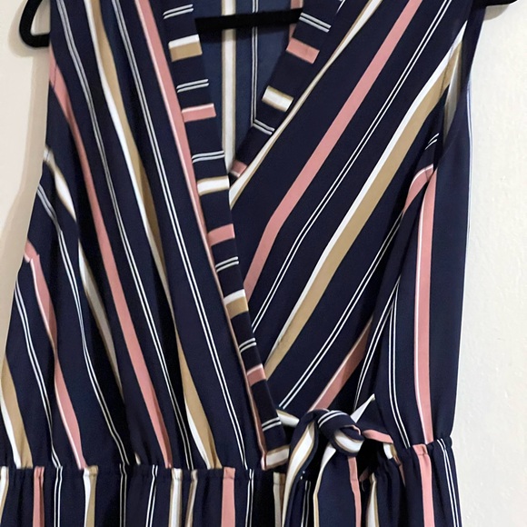 Navy blue, chiffon sleeveless long pant jumpsuit, large - Picture 3 of 3